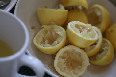 lemon halves and pips set aside